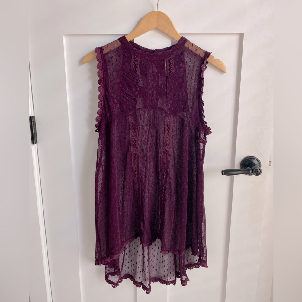 Free People Burgundy Lace High Low Top